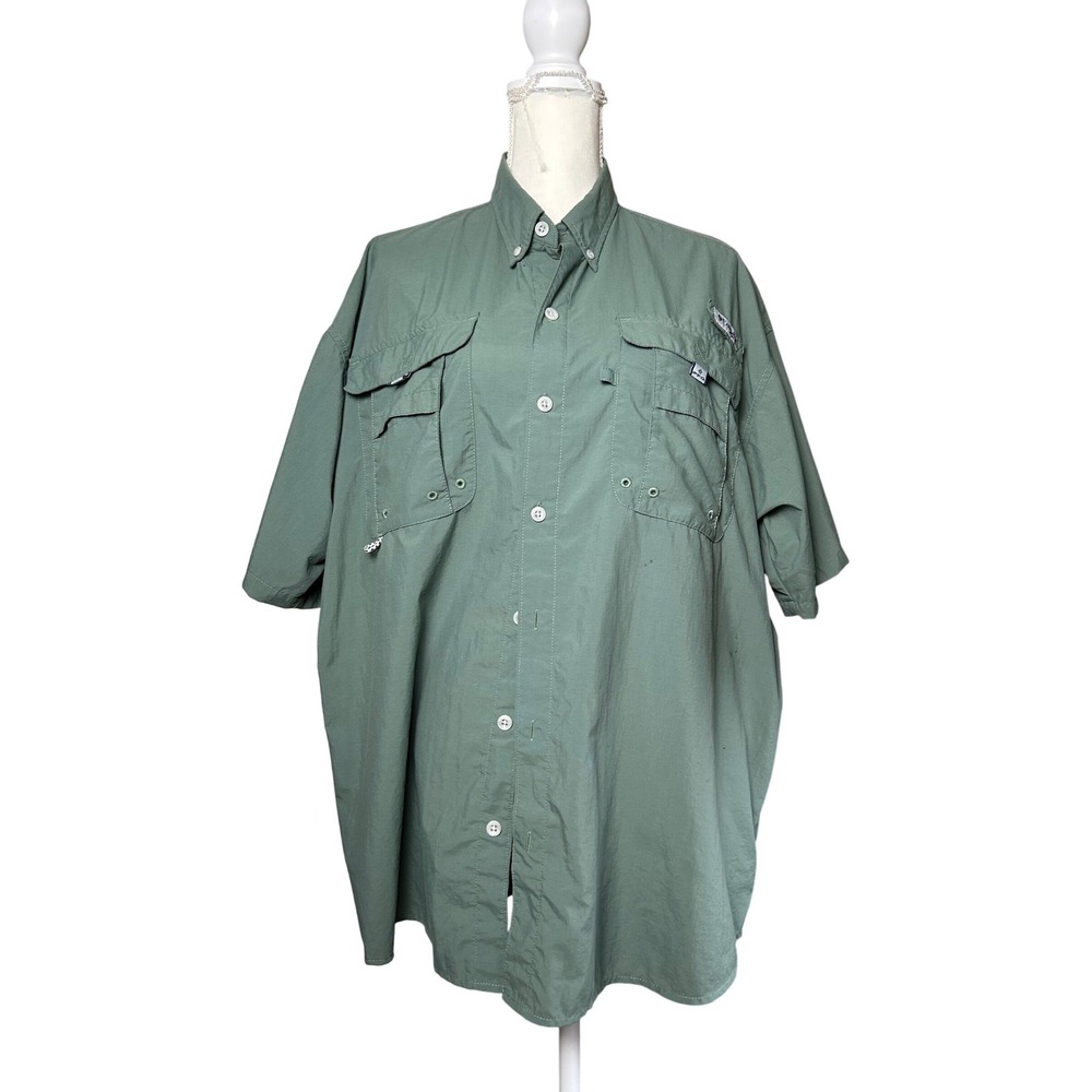Columbia PFG‎ Mens Fishing Shirt Button Up Short Sleeve Green Outdoors